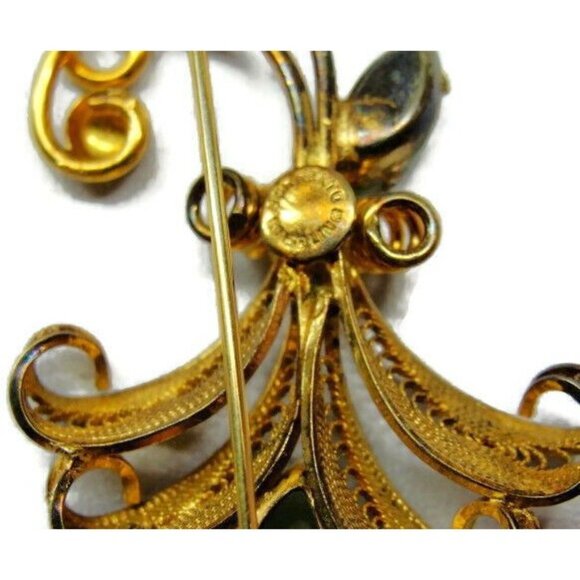 Sorrento Jade Flower Gold Plated 925 Sterling Silver Brooch - Picture 9 of 11